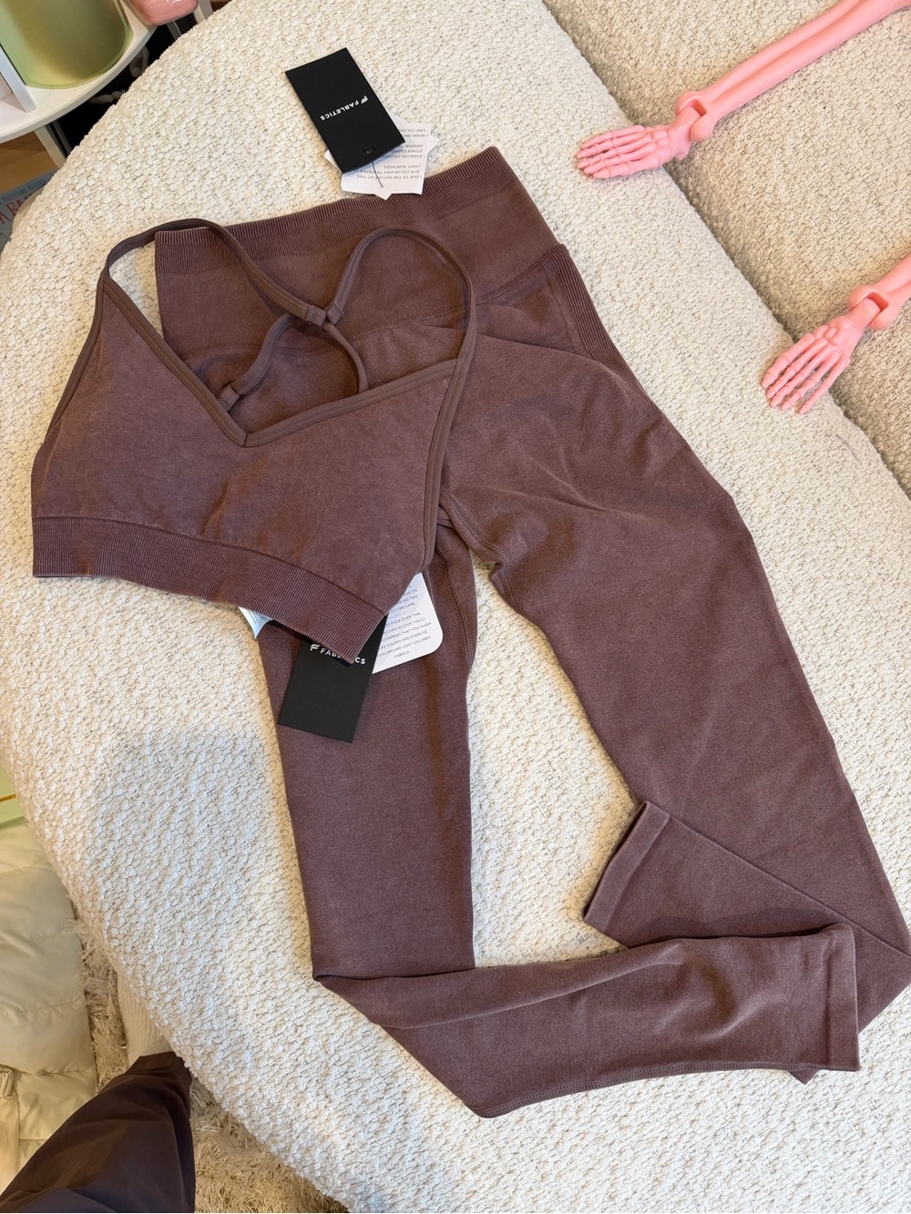 Fabletics Ribbed Seamless Sports Bra & High-Rise Leggings - Brown